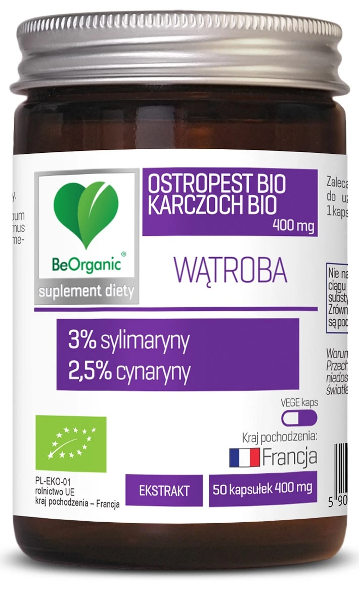 BeOrganic | Ostropest BIO 3% + Karczoch BIO 2,5% 400mg 50 kapsułek