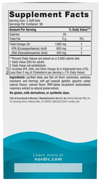Nordic Naturals | Ultimate Omega Lemon (Cytryna) 1280mg 180 kapsułek