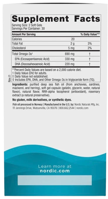 Nordic Naturals | Omega-3 Lemon (Cytryna) 690mg 60 kapsułek