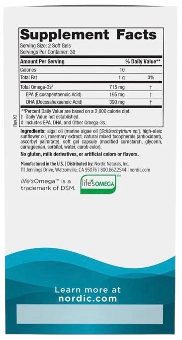 Nordic Naturals | Algae Omega 715mg 60 kapsułek
