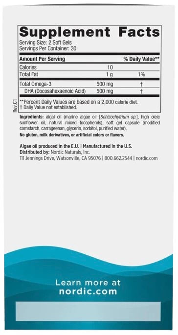 Nordic Naturals | Algae DHA 500mg 60 kapsułek