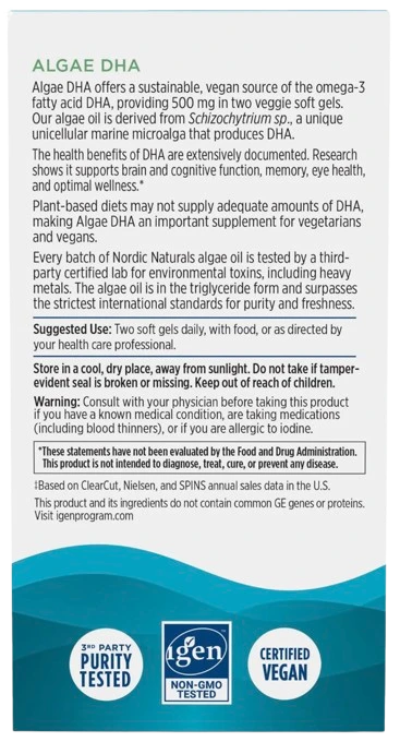 Nordic Naturals | Algae DHA 500mg 60 kapsułek