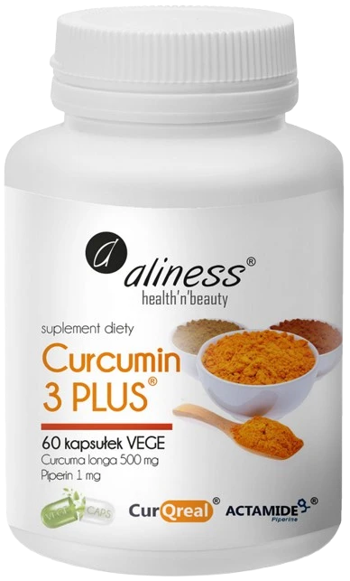 Aliness | Curcumin 3 PLUS Curcuma longa 500mg Piperin 1mg  60 kapsułek