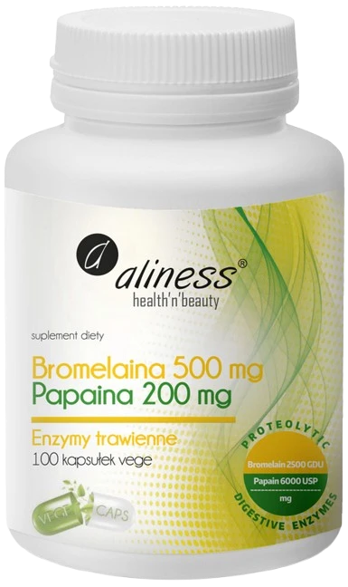 Aliness | Bromelaina 500mg Papaina 200mg 100 kapsułek