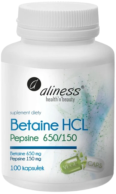Aliness | Betaine HCL + Pepsyna 650/150mg 100 kapsułek