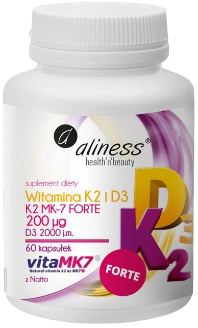 Aliness | Naturalna Witamina K2 FORTE MK-7 200µg z Natto + D3 60 kapsułek