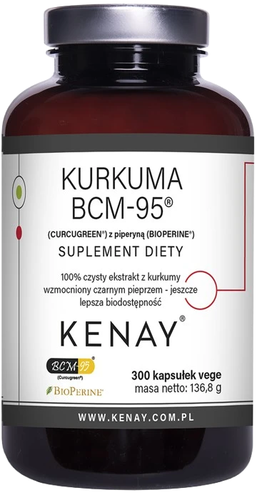Kenay | Kurkuma BCM-95® (CURCUGREEN®) z piperyną (BIOPERINE®) 300 kapsułek