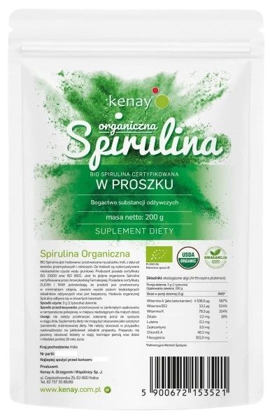 Kenay | Spirulina Organiczna w proszku BIO 200g