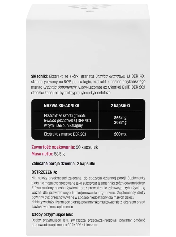 GRANGO® | Polifenole z granatu Punikalagina 40% 90 kapsułek