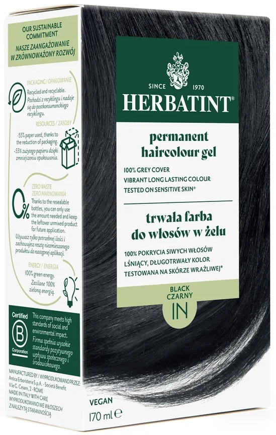 Herbatint | Farba do włosów Herbatint 01N CZARNY (seria NATURALNA) 170ml