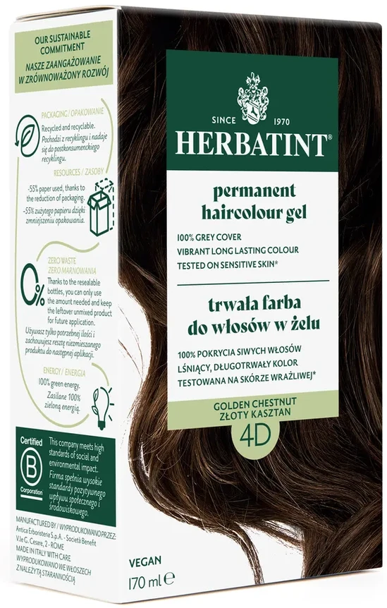 Herbatint | Farba do włosów Herbatint 04D ZŁOTY KASZTAN (seria ZŁOTA) 170ml