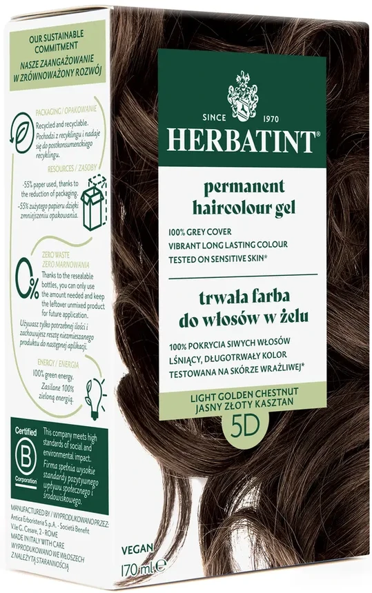 Herbatint | Farba do włosów Herbatint 05D JASNY ZŁOTY KASZTAN (seria ZŁOTA) 170ml