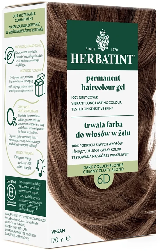 Herbatint | Farba do włosów Herbatint 06D CIEMNY ZŁOTY BLOND (seria ZŁOTA) 170ml