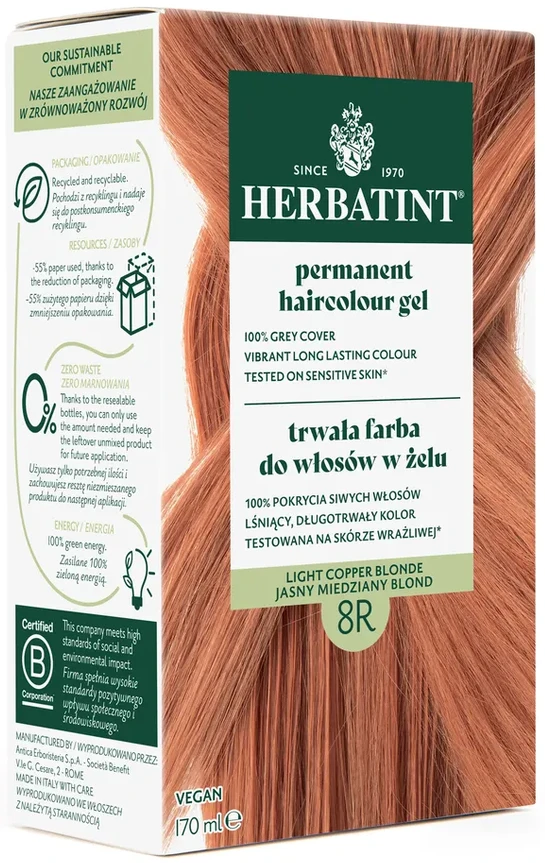 Herbatint | Farba do włosów Herbatint 08R JASNY MIEDZIANY BLOND (seria MIEDZIANA) 170ml