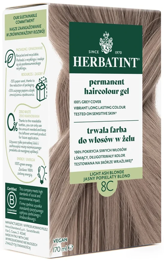 Herbatint | Farba do włosów Herbatint 08C JASNY POPIELATY BLOND (seria POPIELATA) 170ml