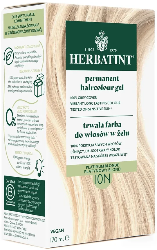 Herbatint | Farba do włosów Herbatint 10N PLATYNOWY BLOND (seria NATURALNA) 170ml