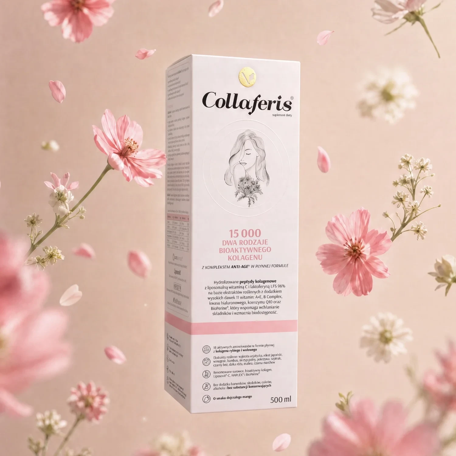 Virentia | Collaferis Kolagen rybi do picia 15000mg z laktoferyną i Q10 500ml