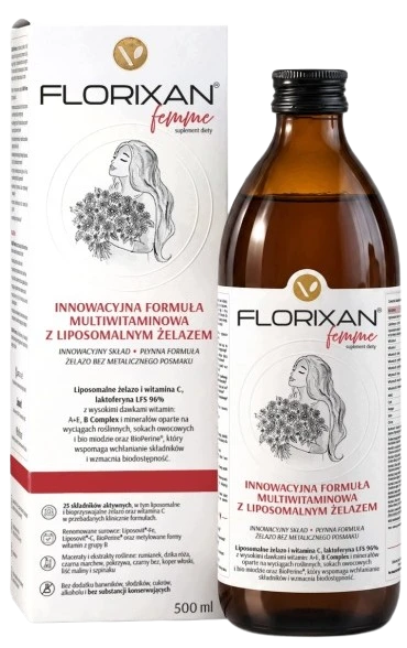 Virentia | Florixan Femme Żelazo w płynie liposomalne ferrytyna LAKTOFERYNA 500ml