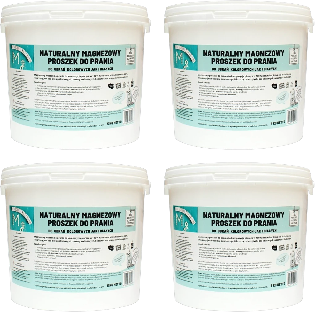 ZESTAW | 4X Kopiec Magnezowy proszek do prania 5000g